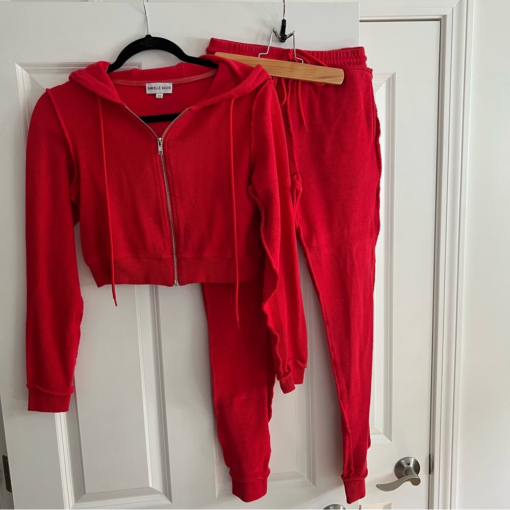 EUC size XS Danielle Guizio cherry red loungewear set